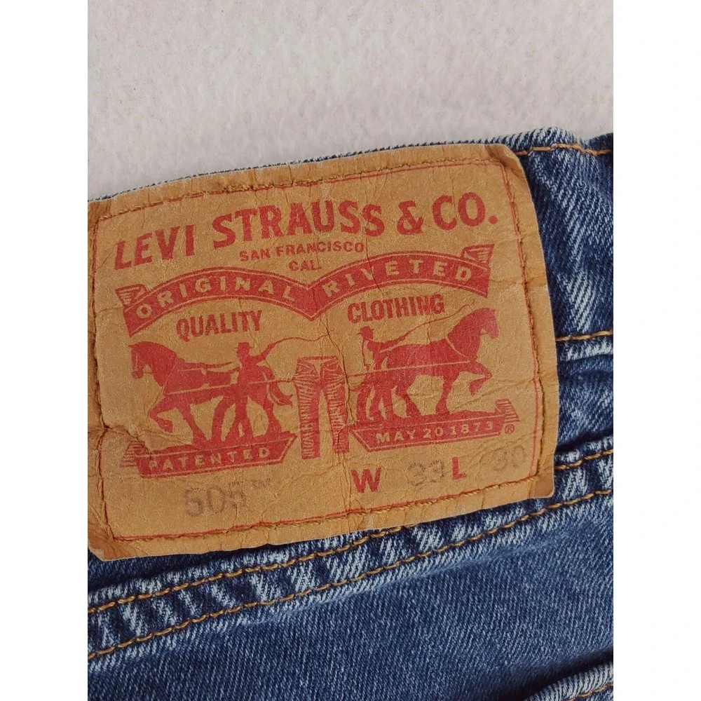 Levis 505 Jeans Mens 33x30 Blue Regular Straight Stretch Denim Work Pant Red Tab